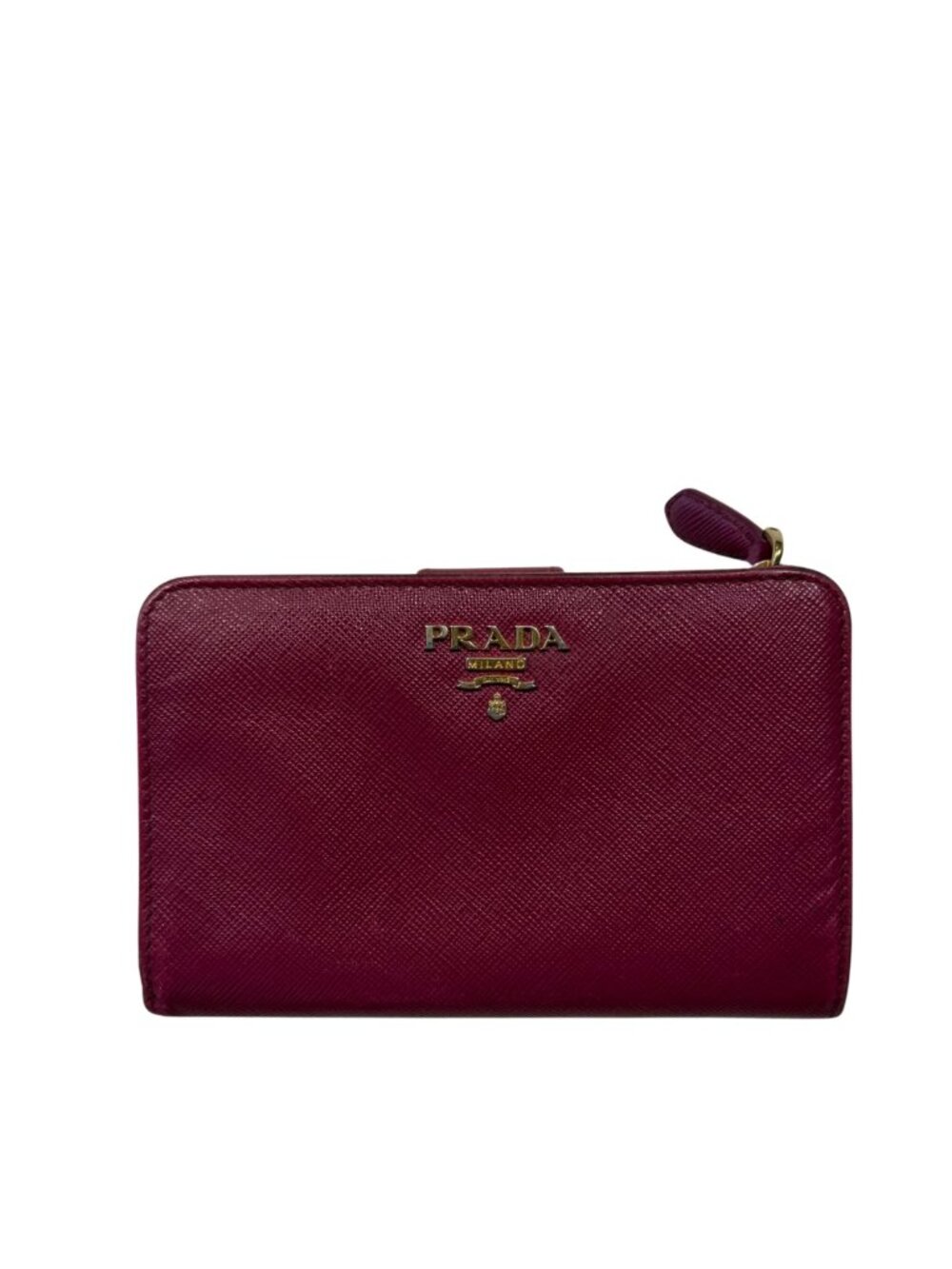 Prada Saffiano Dark Pink Metal Leather Zippy Wallet